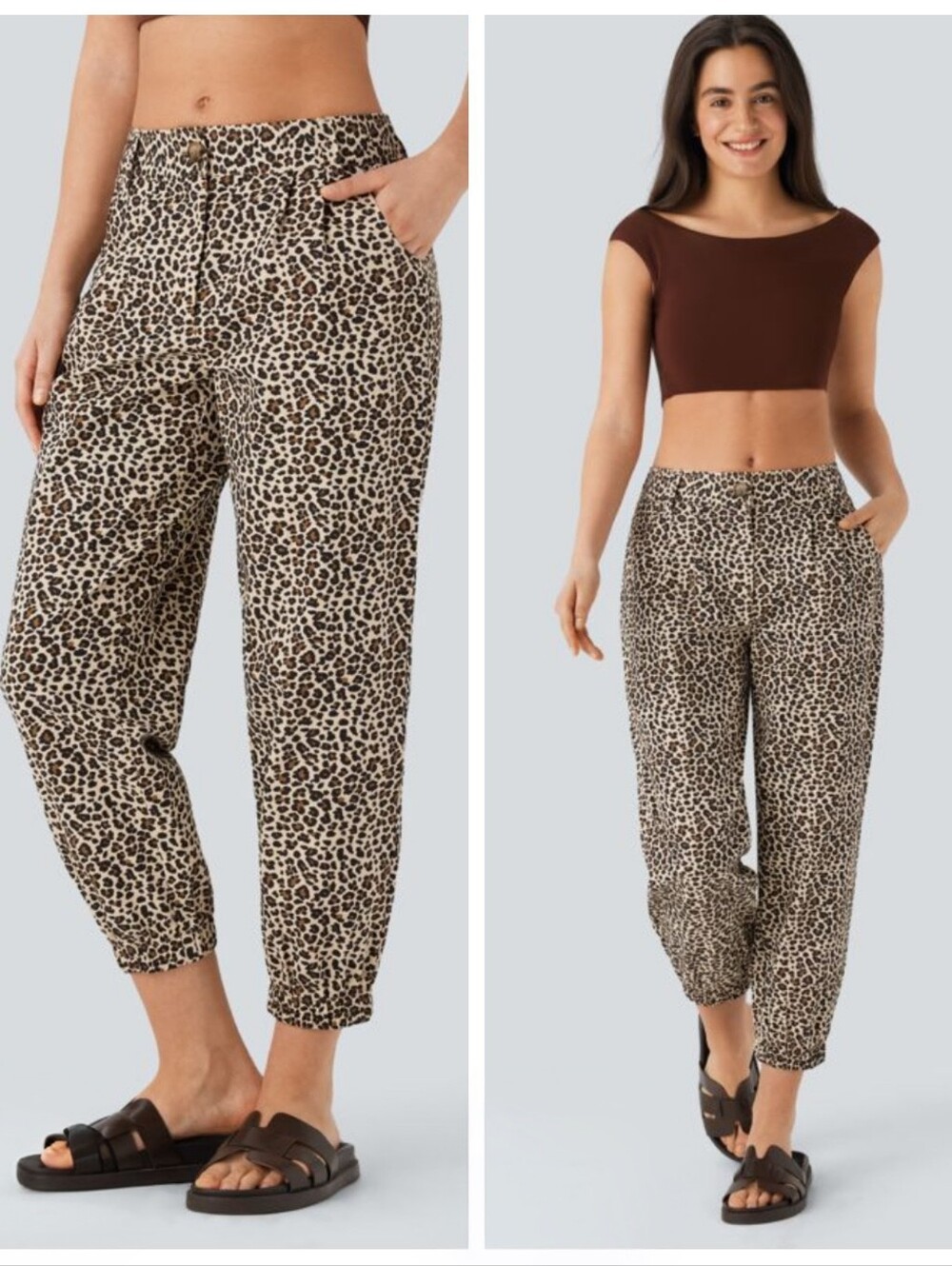 HALARA Mid Rise Leopard Print Casual Cotton Joggers with Pockets Women's Large